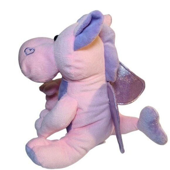 Inter American Plush Pink Dragon Purple Glitter Wings Stuffed Animal Toy 12” - Picture 3 of 5